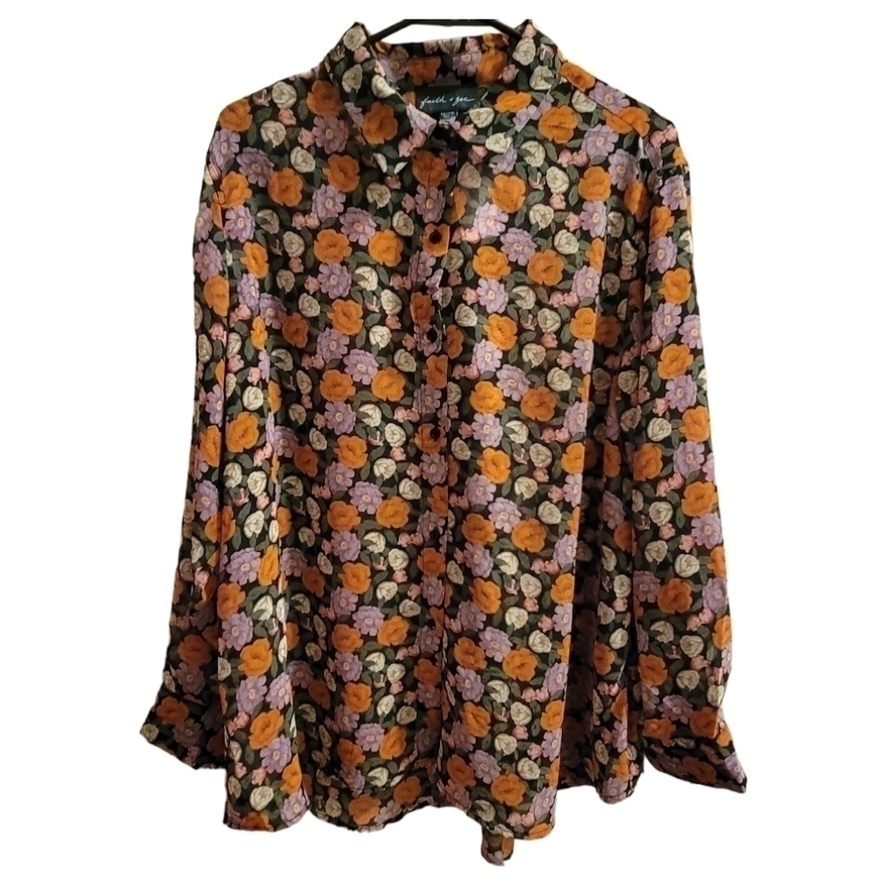 Faith + Zoe Floral Button Down Top Size 2X